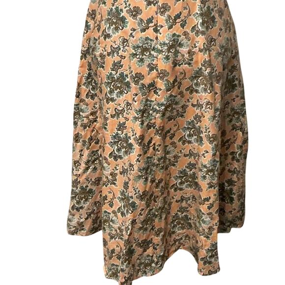 Ann Taylor Peach Green Cotton Linen Floral Ruffle Summer Fit Flare Dress Size 10 - Picture 8 of 10